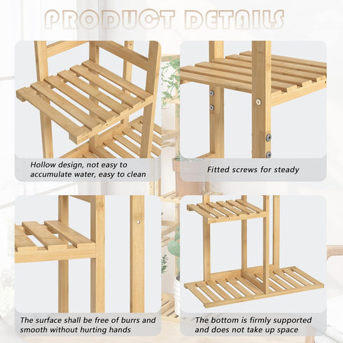 5 6 Laiensia Bamboo Tier Potted Plant Stand Rack Multiple Flower Pot Holder Shelf, Indoor&Outdoor Planter Display