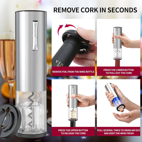 CIRCLE JOY Electric Wine Opener Set, 4-in-1 Rechargeable Wine Set, Gift Set for Wine Lovers, Silver