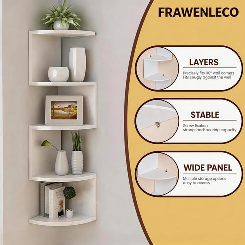 5-Tier Corner Shelf Wall Mount, Screw-Mounted Floating Bookshelf with Enhanced Support, Space-Saving Zigzag Shelf