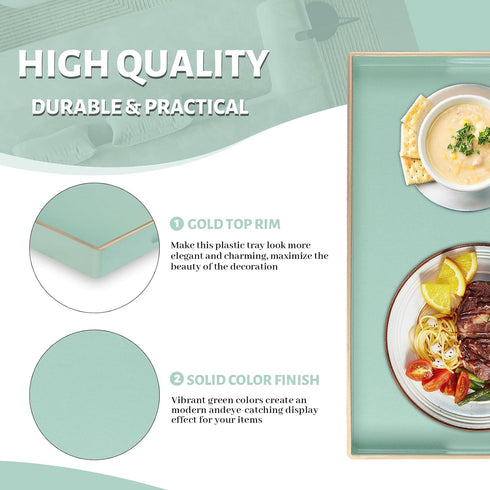 15.8 10.2 1.4" MAONAME Mint Green Serving Tray with Handles, Modern Decorative Trays for Coffee Table, Plastic