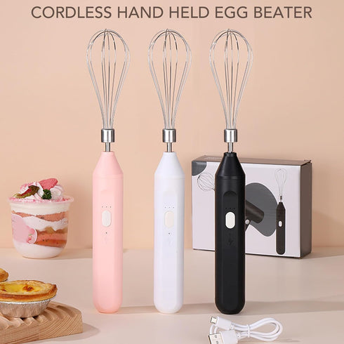 USB Charging Electric Egg Beater, Handheld Milk Frother, Portable Cordless Drink Mixer (White)