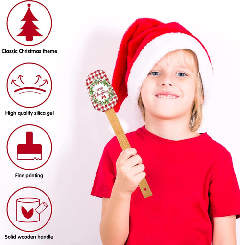 6 Pieces Christmas Silicone Spatula Set, Cute Style Pancake Spatula with Wooden Handle for Baking