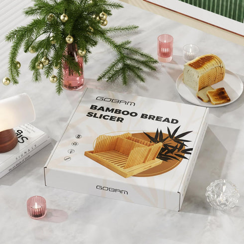 6.4H 10W, 3 Settings, Gobam Adjustable Bamboo Bread Slicer, Fits Bread up to & Extra-Large & Tall Design for Sourdough