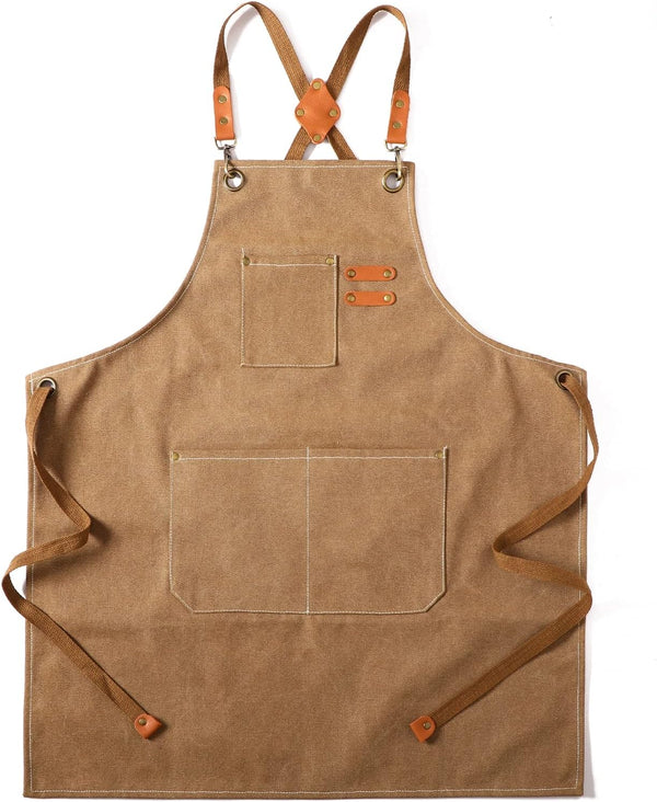 Tosewever Canvas Cross Back Chef Cotton Aprons - Large Pockets for Men and Women