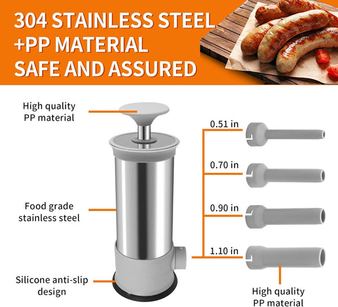 Saihisday 4 2LB Household Sausage Stuffer, Homemade Sausage-Maker Tool Sausage Stuffer Machine Stainless Steel Vertical