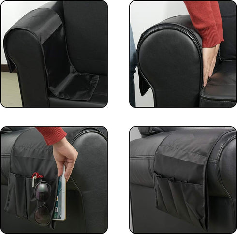 CM Sofa Armrest Organizer - Couch Arm Chair Caddy with 5 Pockets for Remote Control, Magazine, Notebook Storage