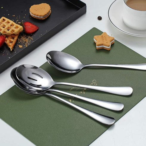 Kyraton 4-Piece Stainless Steel Serving Utensil Set, 2 Serving Spoons and 2 Slotted Spoons