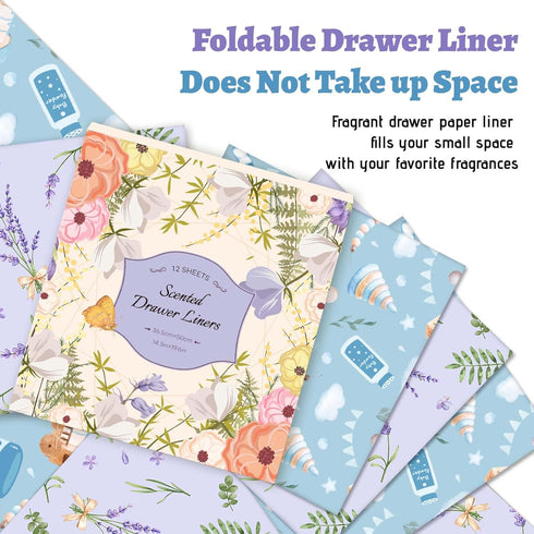 12 Closet, STRN Drawer Liners for Dresser, Lavender & Baby Powder Scented Fragrant Drawer Liner Sheets, Non-Adhesive