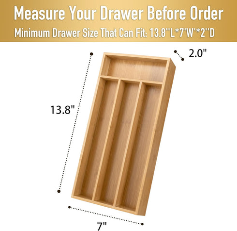 Silverware Organizer Bamboo Kitchen Drawer Organizer Utensil Organizer Silverware Holder Cutlery Organizer in drawer Flatware Organizer Tray (Natural 4 Slots) by Conflech