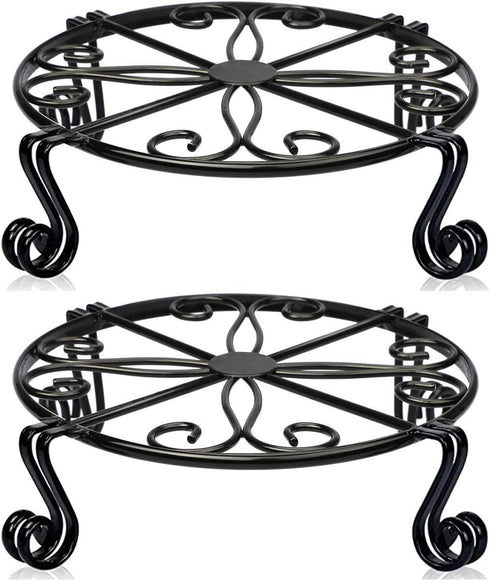 2 Pack 12"x3.1" Black Plant Stand for Flower Pot Heavy Duty Potted
