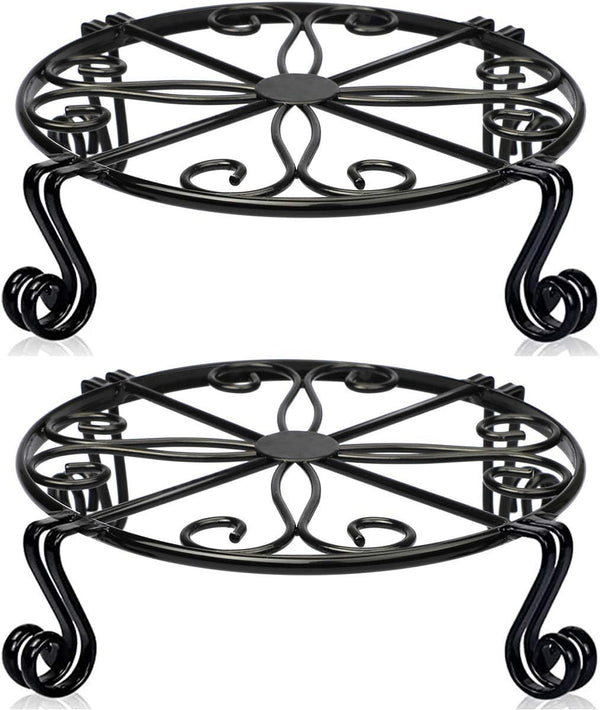 2 Pack 12"x3.1" Black Plant Stand for Flower Pot Heavy Duty Potted