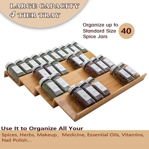 Angimio 8 Set- 9" 18" (9" 18") Bamboo Spice Rack Drawer Organizer - Pieces Wide Per Piece - Combine Pieces Into Wide
