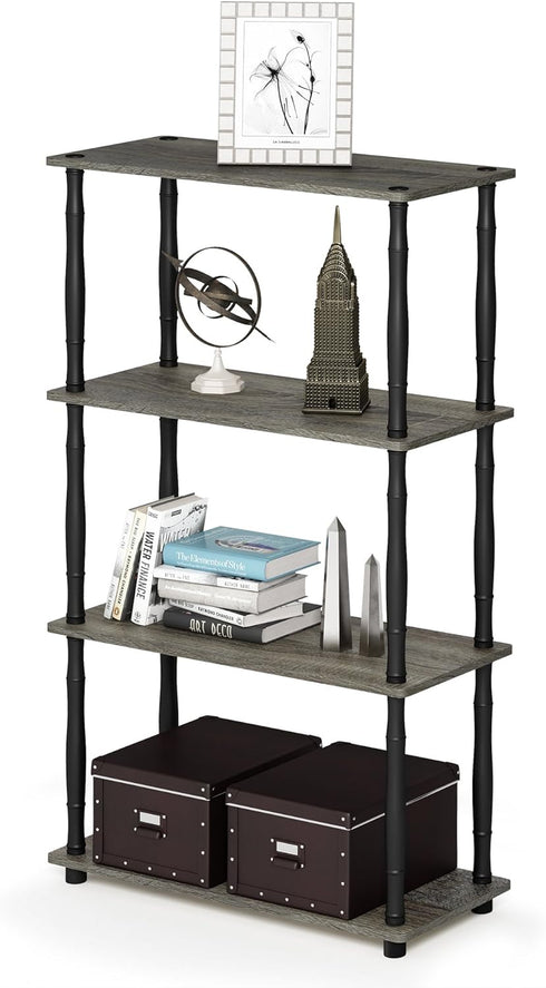"Furinno Turn-N-Tube 4-Tier Multipurpose Shelf Display Rack, Classic Tubes in French Oak Grey/Black"