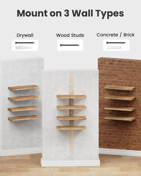 Set 4 15.75" 5.91" 0.98"H AMADA HOMEFURNISHING Floating Shelves, Paulownia Wood Wall Shelves for Living