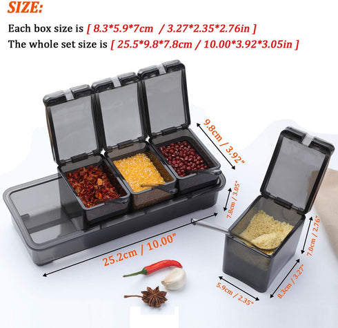 V·RESOURCING Elegant Black Seasoning Box, 4 Pieces Storage Container Cruet for Home Kitchen, Condiment Jars