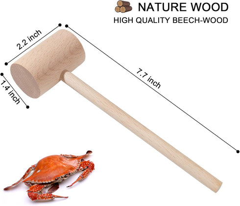 4Pcs Wooden Hammers, Natural Hardwood Crab Lobster Seafood Mallets