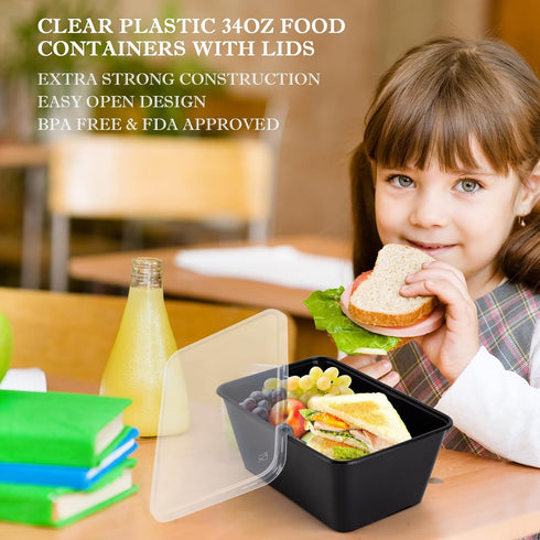 50Pack 34oz 1000ml, Meal Prep Containers - Food Storage Containers with Lids, Reusable Food Prep Containers, Disposable