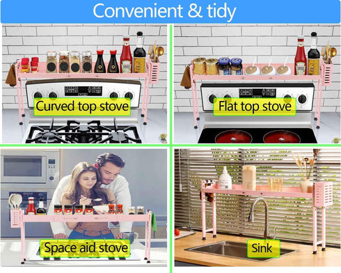 27 32 Inches Countertop Horynar Over Stove Shelf Stove Top Organizer Shelf for Kitchen with Extra Basket and Hooks