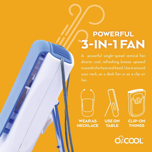 O2COOL Deluxe Necklace Fan Battery Powered Hands-Free Personal Cooling Fan with Adjustable Lanyard