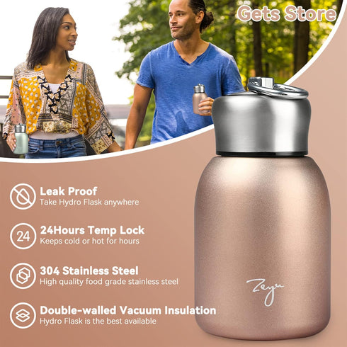 Gets Mini 9 oz Stainless Steel Water Bottle, 280ML Vacuum Insulated Leak Proof Sport Tumbler Cup (Rose Gold).