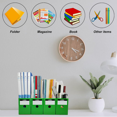 Green Cardboard Magazine Holder (2 Pack), Sturdy File Holder for Desk, Vertical Organizer for Classroom and Office