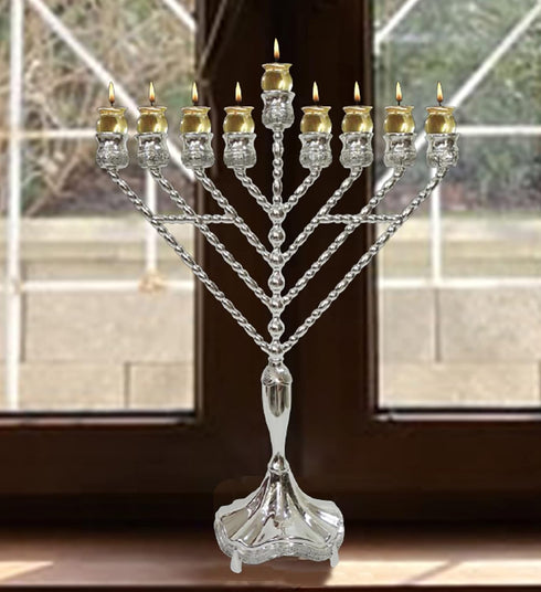 Ner Mitzvah Hanukkah Menorah with Glass Oil Cups - Elegant Holders for Shabbos and Chanukah, Size #3 (9-Pack)