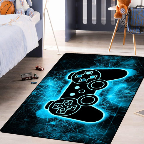 Gaming Video Game Area Rugs for Boys and Teens, Modern Cool Tech Style Gamepad Pattern Carpet for Home Decor