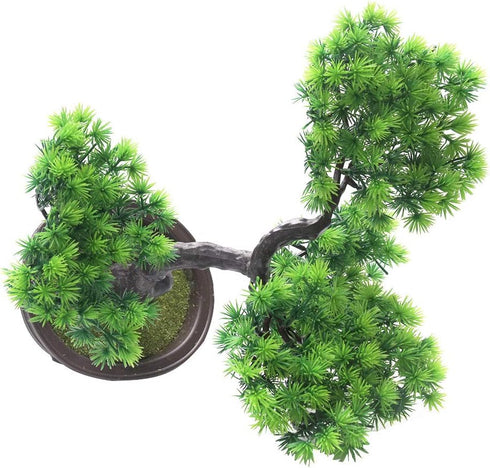 KOET Artificial Bonsai Pine Tree, 11 Inch Faux Potted Plant for Desk Display, Japanese Cedar Bonsai Plant for Home,