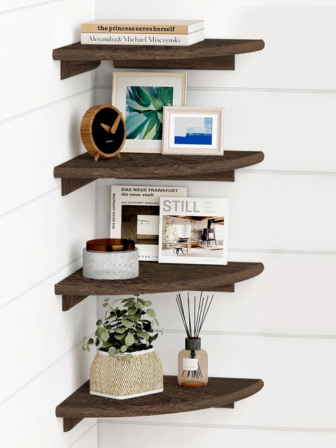 Forbena Floating Corner Shelves for Wall Set of 4, Small Corner Bookshelf