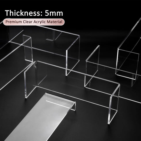 2 Set 3 12" 5mm Large Acrylic Clear Display Risers, Sizes Rectangular Showcase Collectibles Display Shelf, Thick