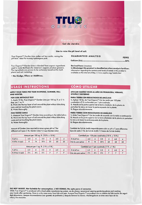 6lb True Organic Garden Lime Raises Soil pH to Reduce Acidity Ideal for Hydrangeas and Other Plants Bag