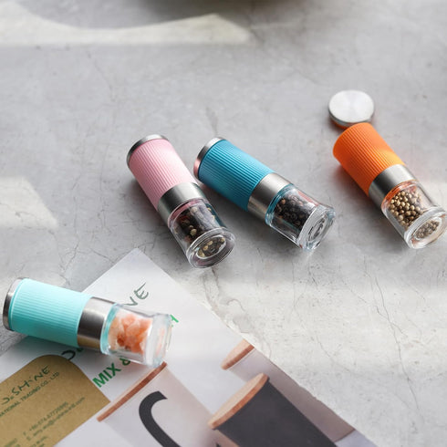 VEVOK CHEF 4Pcs Mini Glass Salt and Pepper Grinder Set, Portable Ceramic Shakers for Travel Kitchen Gift