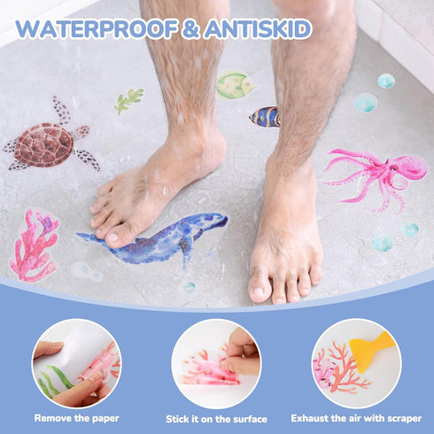 6 PRATIQUE Non Slip Bathtub Stickers, Pages Sea Organism Adhesive Kids Anti Slip Decal Threads for Shower Floor