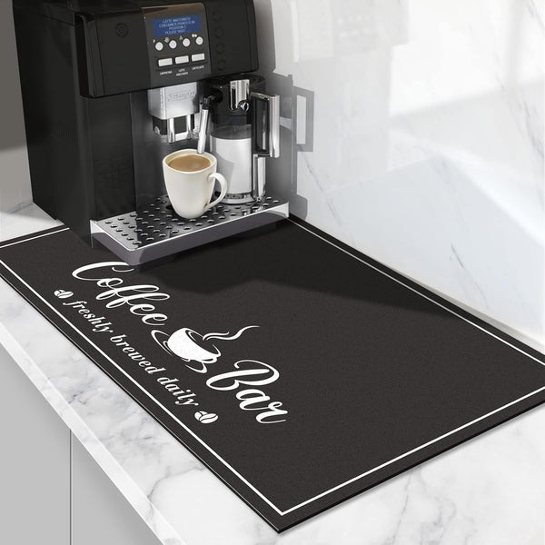 Coffee Mat, Absorbent Dish Drying Mat for Kitchen Counter, Fashionable Coffee Bar Accessories, 12"x 20" Black