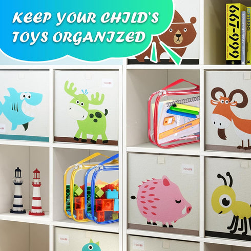 8 Packs Toy Storage Bags with Zipper, Clear PVC Organizing Bags, Reusable Toy Storage Organizer with Portable Handle