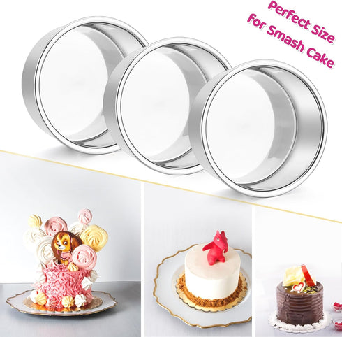E-far 4 Inch Small Cake Pan Set of 4, Stainless Steel Mini Round Baking Pans, Non-Toxic & Healthy, Dishwasher Safe