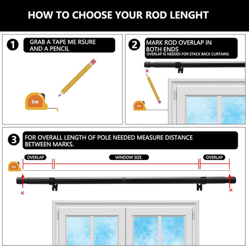 Drapery Window Curtain Rods, 1 Inch Adjustable Heavy Duty Curtain Rod with Brackets, 66 to 120 Inch, Black