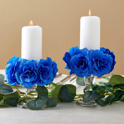 Bright Creations Blue Roses Artificial Flowers, Set of 50 Stemless Silk Roses, Royal Blue Faux Bouquet Decor