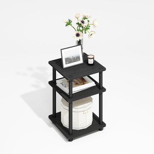 3-Tier Furinno Turn-N-Tube Side Table, Square Modern End Table with Open Shelf, Night Stand, Bedside Table, Easy