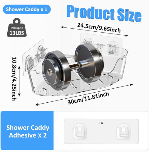 Acrylic Corner Shower Caddy, Strong Adhesive Shower Organizer Clear Wall Mounted Bathroom Shelf No Drilling Basket Rack