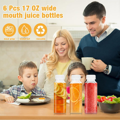 DODHEG 6 17 Pcs Ounce Plastic Juice Bottle, Bulk Beverage Containers, Drink Containers for Milk, Juice, Drinks Bottle