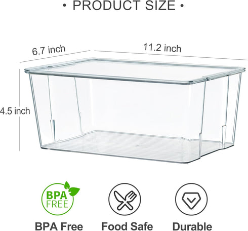4 Pack Countertop, Hudgan Bread Box for Kitchen Bread Storage Container with Lid for Bagel, Donut and Cookies, Clear