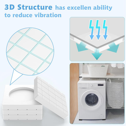 SEISSO Anti Vibration Pads for Washing Machine, Noise Cancelling Washer Pads, Hard Wearing Natural Rubber - 8PCS, White