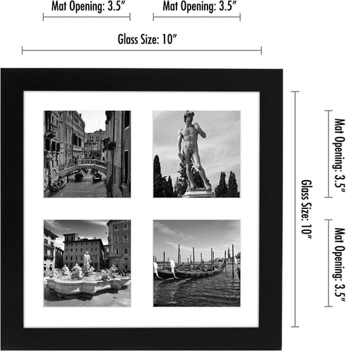 Americanflat 4x4 Picture Frame Collage - Shatter-Resistant Glass, Fits Four 4x4 Photos or One 10x10 Picture Frame -