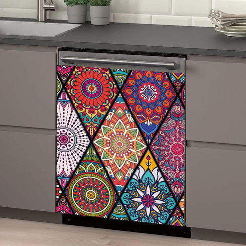 Mandala Flower Dishwasher Magnetic Cover, Beautiful Kitchen Decoration Bohemian Self Adhesive Magnet Panel