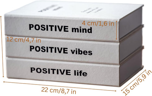 Generic Set 3 Tadome Fake Books for Decoration & Hidden Storage - of 'Positive Mind, Vibes & Life' White PU Leather