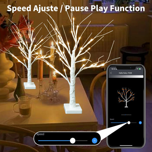 2FT 18 Dimmable, 2 Pack Smart Birch Tree with LED Lights, Bluetooth App Controlled, Modes, Timer, Music Sync, Warm