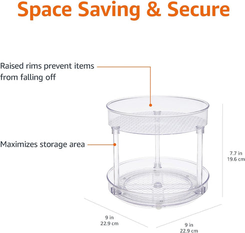 9" 2 Amazon Basics Lazy Susan Turntable Organizer for Spices and Condiments, Diameter, Tier, Clear