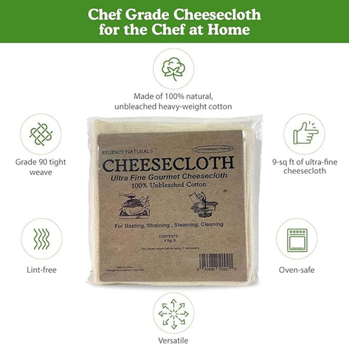 Regency Wraps 100% Cotton Ultra Fine Natural Cheese Cloth - 36 sq.ft, 4 pcs for Basting, Canning, Cheesemaking