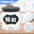 Plastic Jars with Lids, 16 oz Plastic Containers with Lids Clear Airtight Container Storage Jar Mason Jars for Dry Food Peanut Butter Honey Jam Cosmetics, Pack of 16 (16 PCS Black Lids)